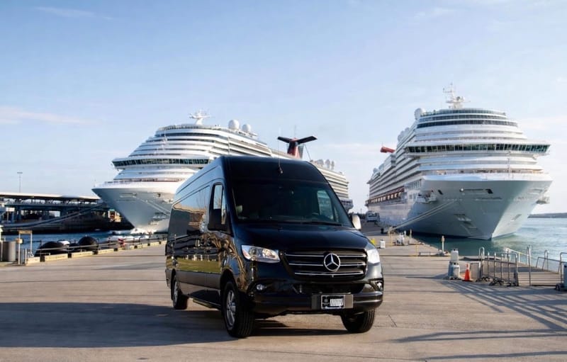 The Sprinter at the cruise terminal with two ships behind